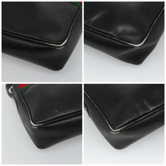 GUCCI Web Sherry Line Shoulder Bag Leather Black Red Green - Picture 16 of 16